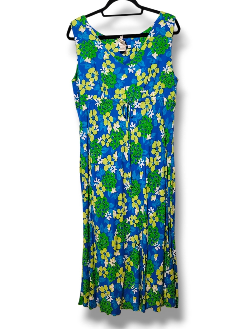 USINDO - Large Blue Floral Maxi Dress with Green & Yellow Blooms - Picture 4 of 8